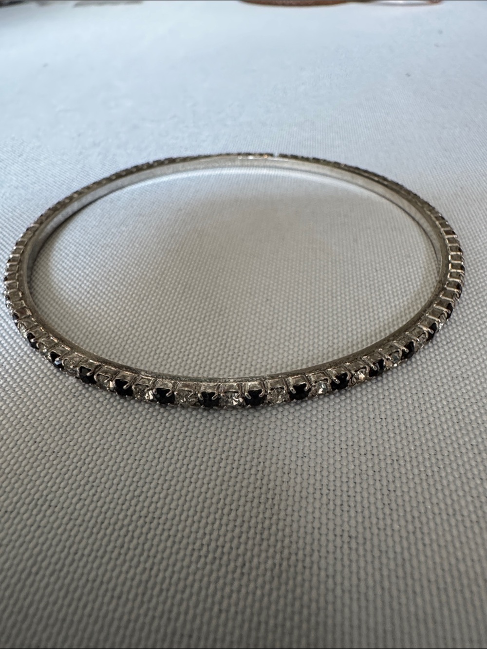 Silver Bangle Bracelet with Black Accent Stones